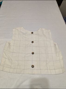 Ann Taylor Ivory Grid Sleeveless Top Size 8 Old Money Business Casual